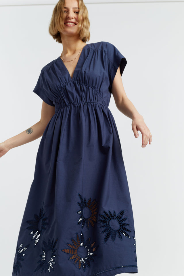 Navy Cotton-Lyocell Broderie Dress image 1