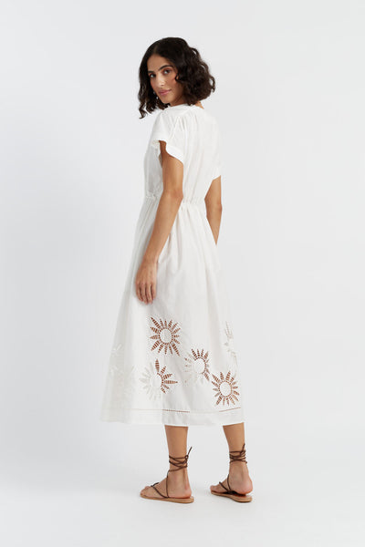 SAMPLE SALE - NO REFUNDS Cream Cotton-Lyocell Broderie Dress