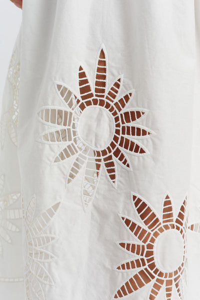 SAMPLE SALE - NO REFUNDS Cream Cotton-Lyocell Broderie Dress
