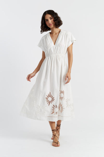 SAMPLE SALE - NO REFUNDS Cream Cotton-Lyocell Broderie Dress