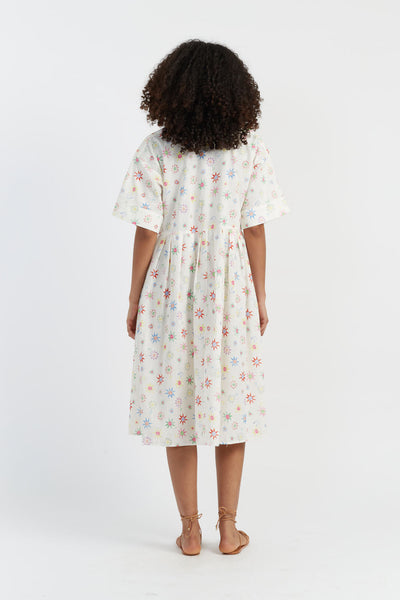 SAMPLE SALE - NO REFUNDS Cream Linen-Cotton Etoile V-Neck Sundress