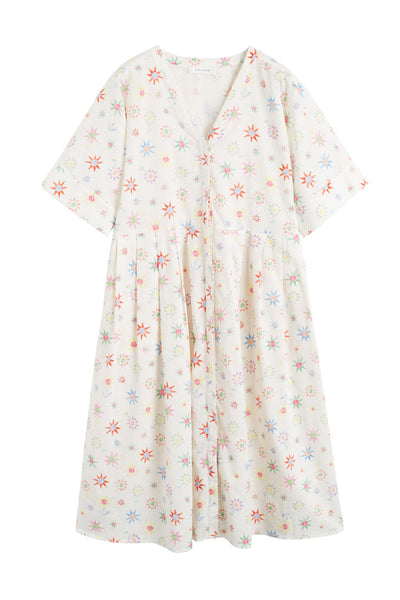 SAMPLE SALE - NO REFUNDS Cream Linen-Cotton Etoile V-Neck Sundress