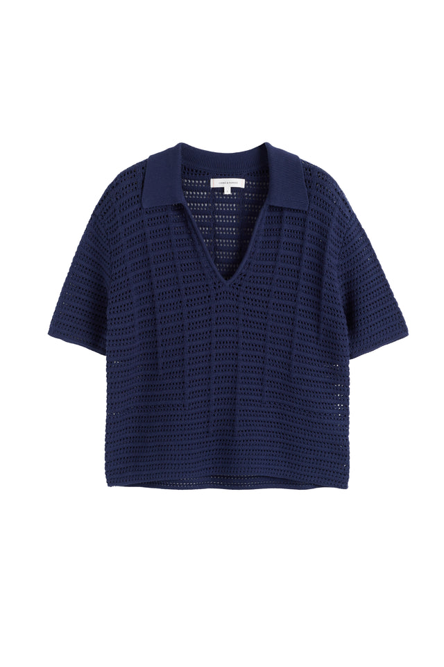 Navy Cotton Crochet Shirt image 4
