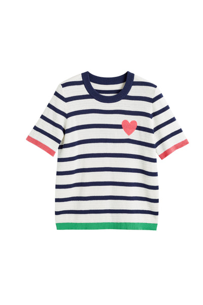 SAMPLE SALE - NO REFUNDS Cream-Navy Cotton Heart Breton Crochet T-Shirt