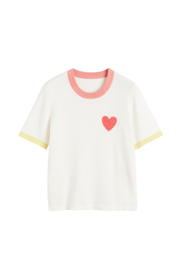 Cream Cotton Heart Breton Crochet T-Shirt image 3