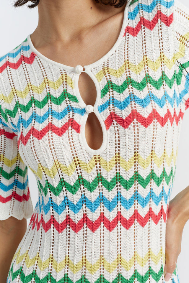 Cream Cotton Chevron Stitch Dress image 4
