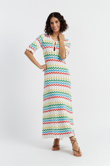 SAMPLE SALE - NO REFUNDS Cream Cotton Chevron Stitch Dress