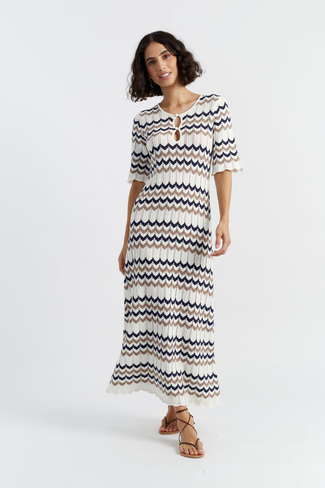 Navy Cotton Chevron Stitch Dress image 1