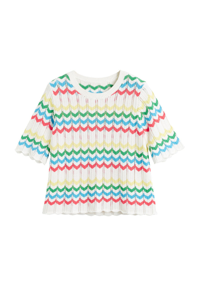 Cream Cotton Chevron Stitch T-Shirt image 4