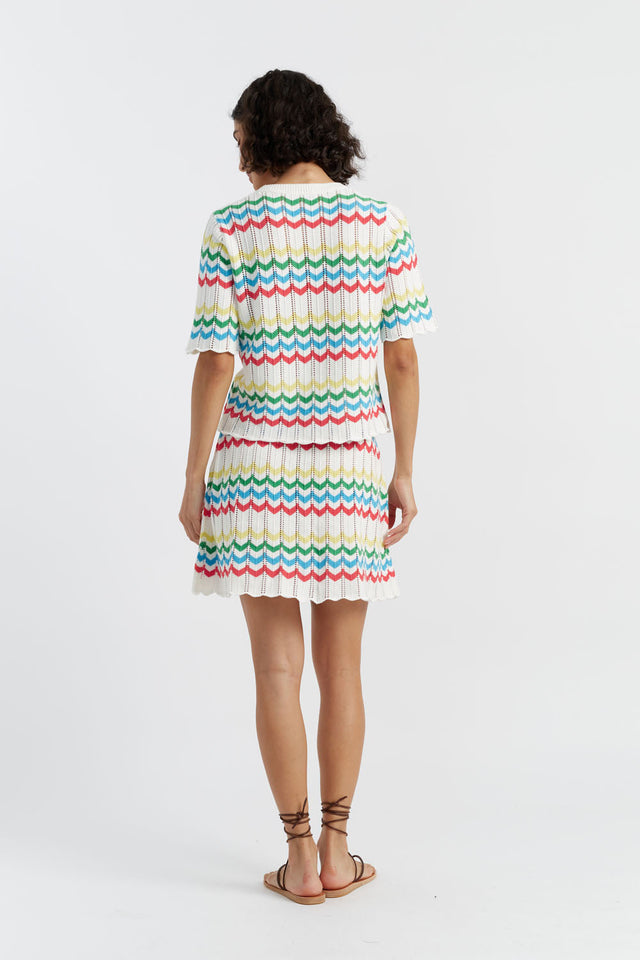 Cream Cotton Chevron Stitch T-Shirt image 3
