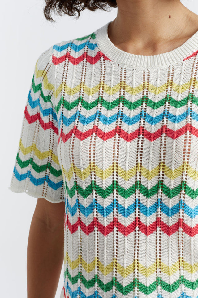 Cream Cotton Chevron Stitch T-Shirt image 1