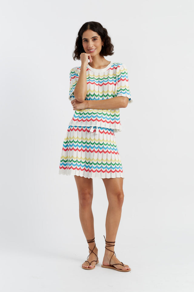 Cream Cotton Chevron Stitch T-Shirt image 2