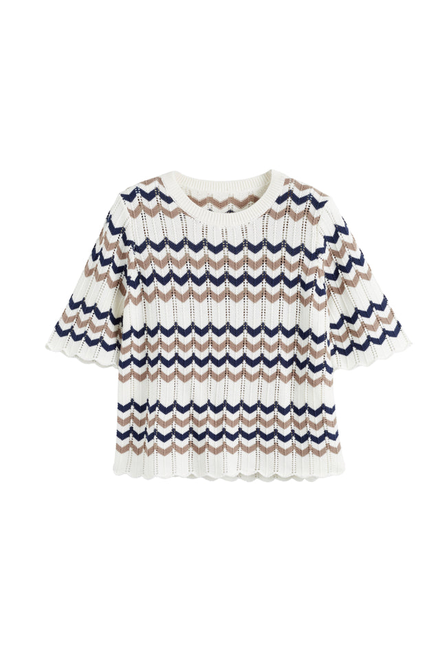 Navy Cotton Chevron Stitch T-Shirt image 4