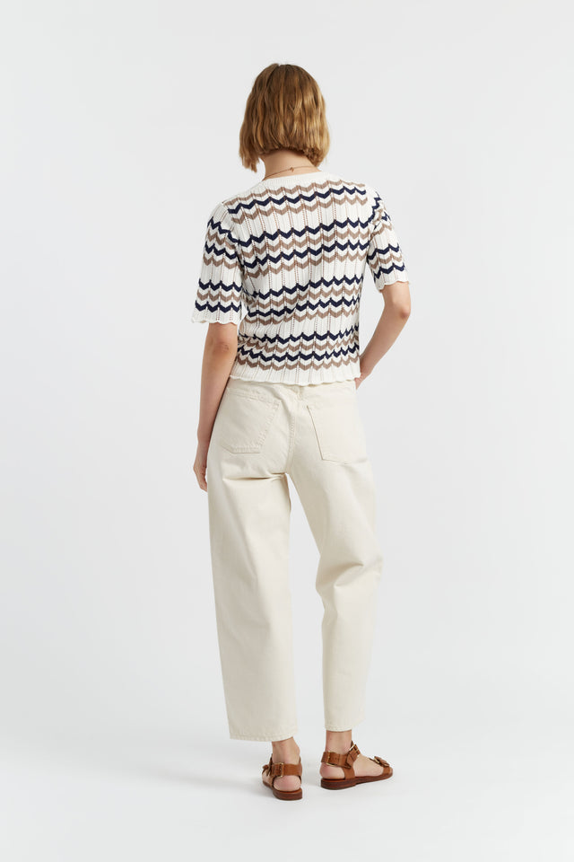 Navy Cotton Chevron Stitch T-Shirt image 3