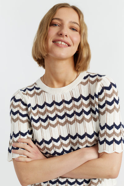 SAMPLE SALE - NO REFUNDS Navy Cotton Chevron Stitch T-Shirt