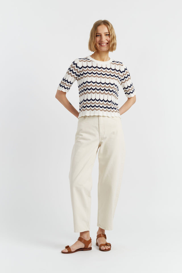 Navy Cotton Chevron Stitch T-Shirt image 2