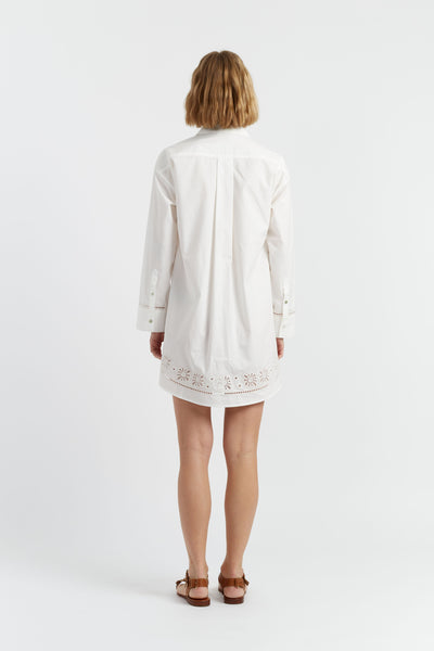 SAMPLE SALE - NO REFUNDS Cream Cotton-Lyocell Broderie Shirt Dress