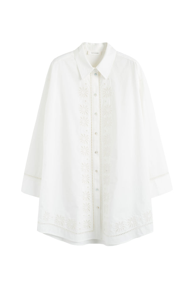 Cream Cotton-Lyocell Broderie Shirt Dress image 4