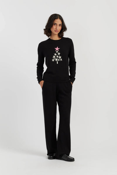 Black Wool-Cashmere Star Tree Sweater