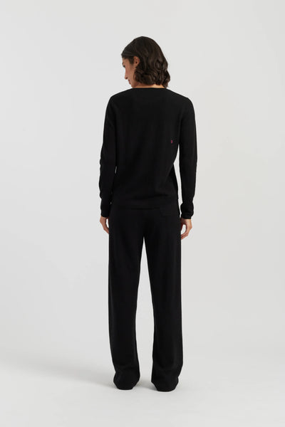 Black Wool-Cashmere Heart Breton Sweater