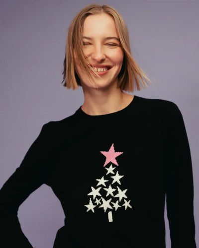 Black Wool-Cashmere Star Tree Sweater