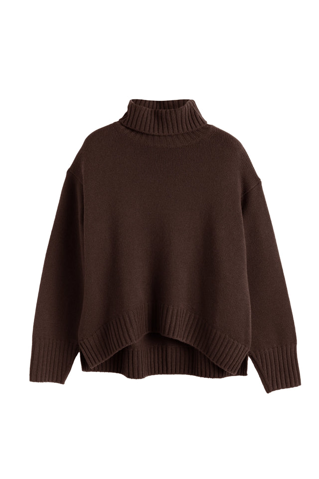 Chocolate Pure Cashmere Relaxed Rollneck Sweater image 4