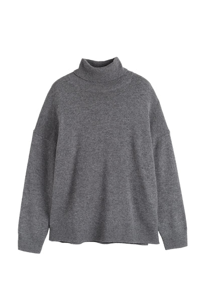 Grey-Melange Pure Cashmere Rollneck Sweater