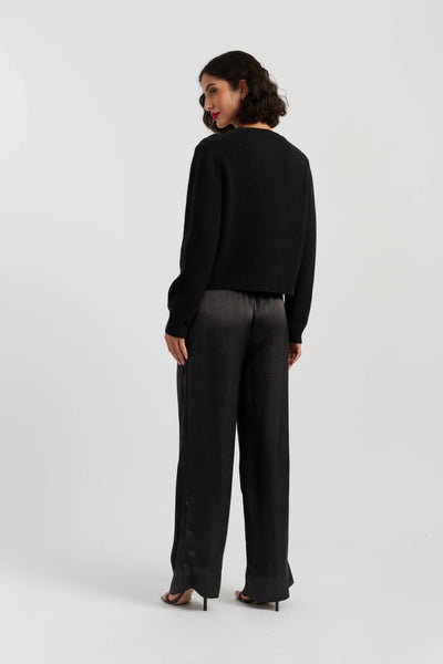Black Pure Merino Jewelled Cable Cardigan
