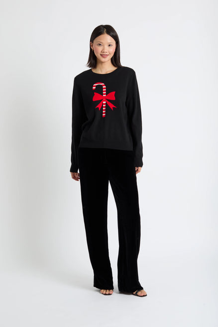 Black Wool-Cashmere Candy Cane Sweater