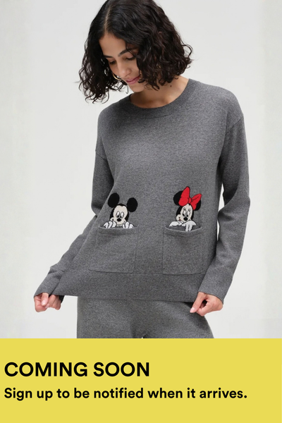 Grey Wool-Cashmere Mickey & Minnie Peek Pocket Sweater