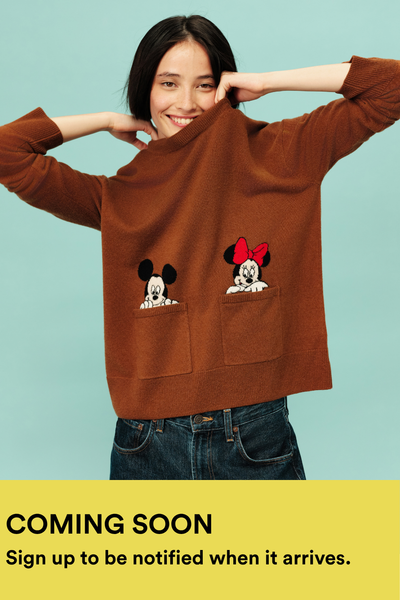 Toffee Wool-Cashmere Mickey & Minnie Peek Pocket Sweater