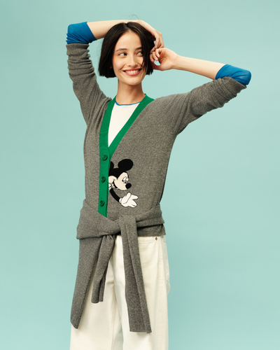 Grey Wool-Cashmere Mickey Peek Pocket Cardigan