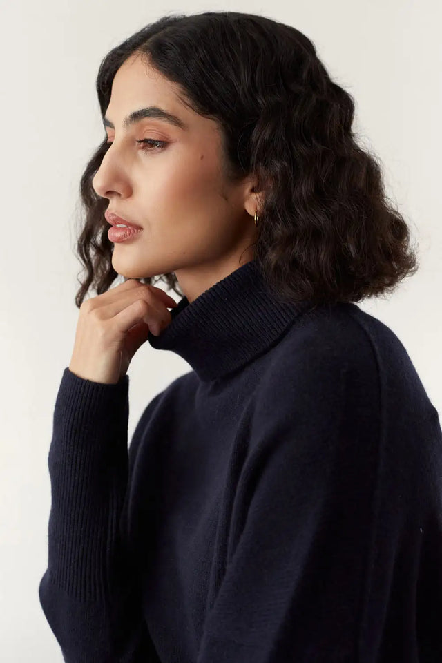 Navy Pure Cashmere Rollneck Sweater image 3