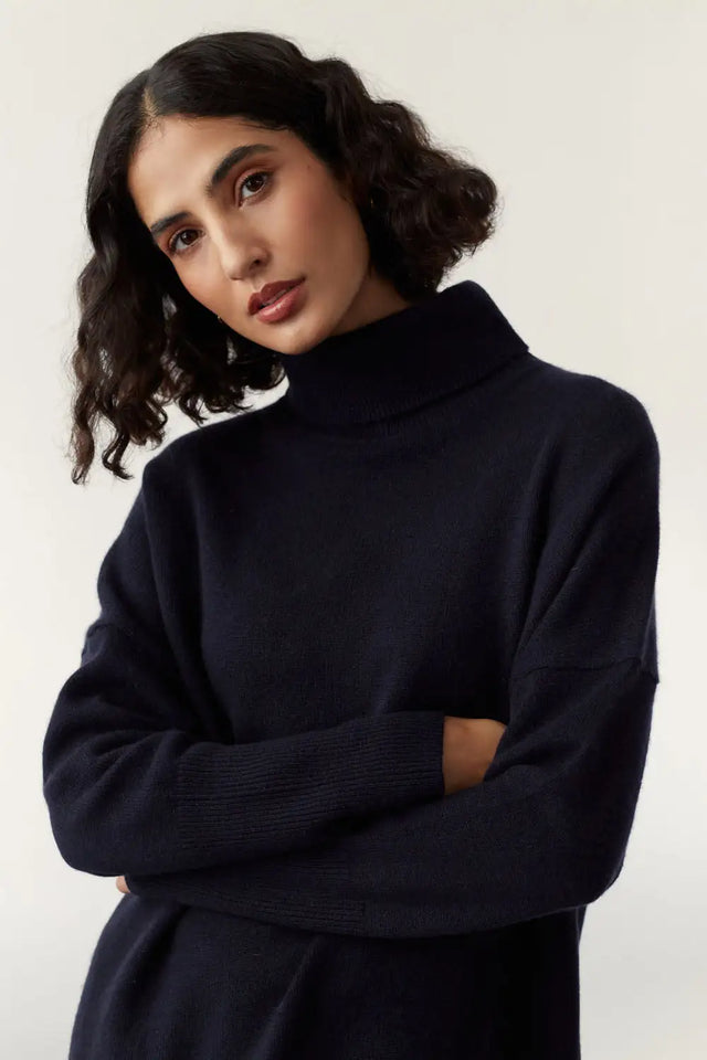 Navy Pure Cashmere Rollneck Sweater image 1
