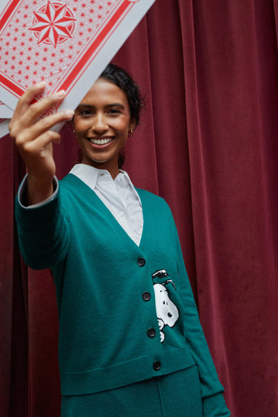Emerald Wool-Cashmere Snoopy Peek Cardigan