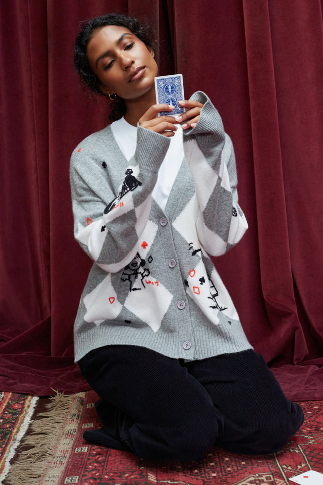 Grey Wool-Cashmere Peanuts Poker Cardigan image 3