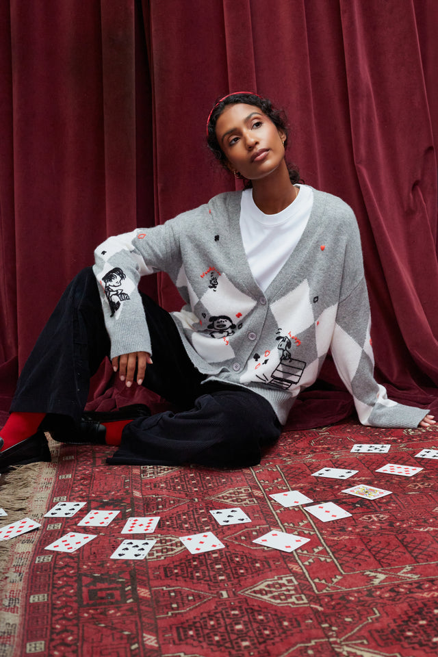 Grey Wool-Cashmere Peanuts Poker Cardigan image 6
