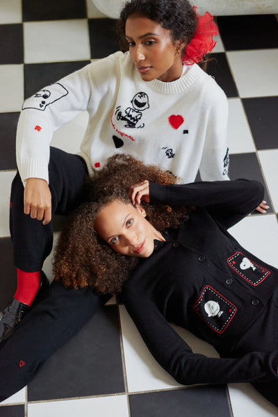 Black Wool-Cashmere Snoopy & Charlie Brown Cardigan