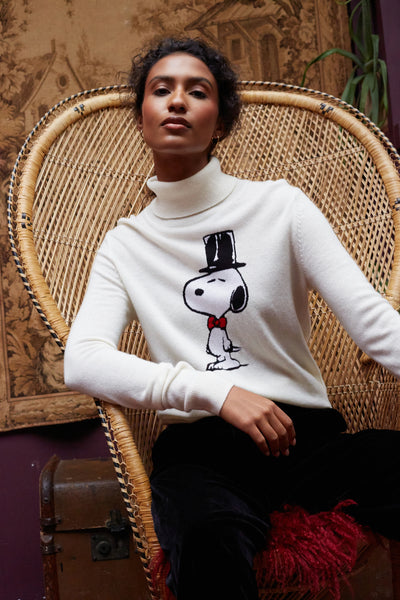 Cream Wool-Cashmere Top Hat Snoopy Sweater