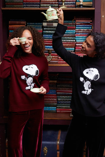Claret Wool-Cashmere Tea Time Snoopy Sweater