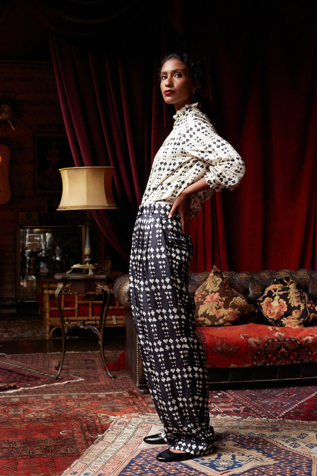 Black Viscose Queen of Hearts Trousers image 2