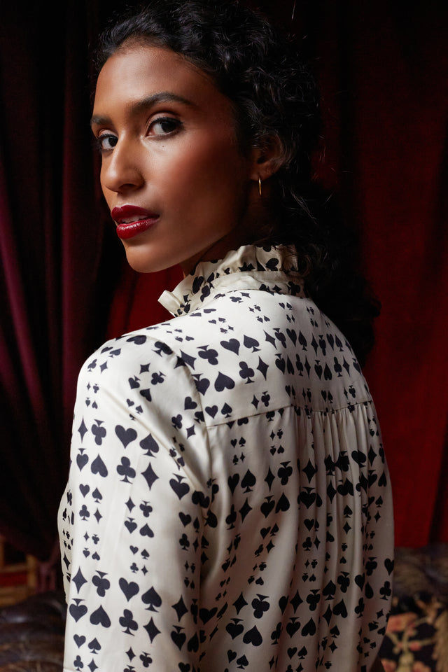 Cream Viscose Queen of Hearts Ruffle Shirt image 4