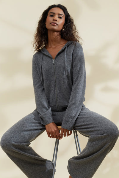 Grey Pure Cashmere Zip Hoodie