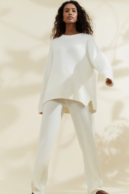 Cream Pure Cashmere Crew Neck Sweater