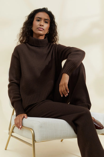 Chocolate Pure Cashmere Rollneck Sweater