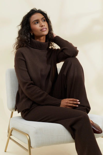 Chocolate Pure Cashmere Rollneck Sweater