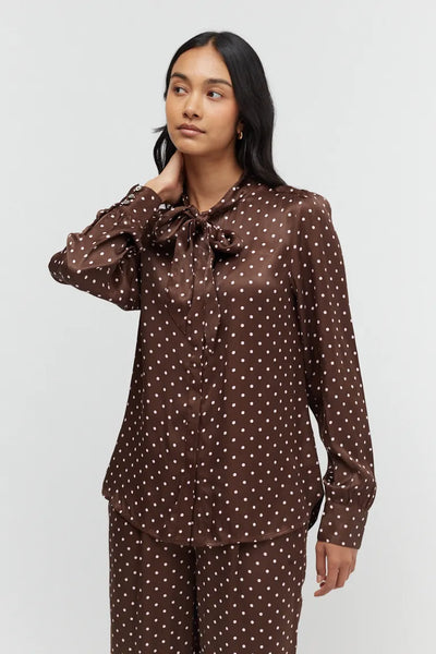 Chocolate Viscose Polka Tie Shirt