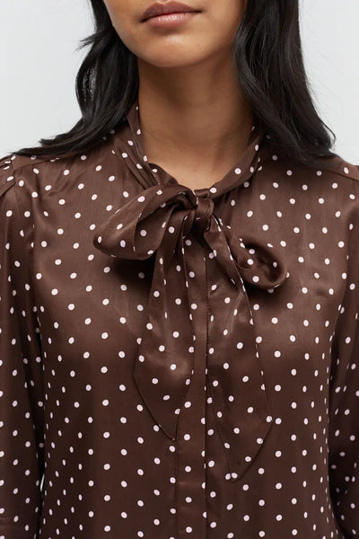 Chocolate Viscose Polka Tie Shirt