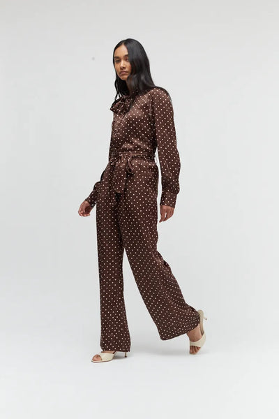 Chocolate Viscose Polka Tie Shirt