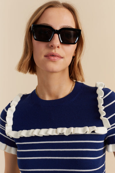 SAMPLE SALE - NO REFUNDS Blue Merino Nautical Top